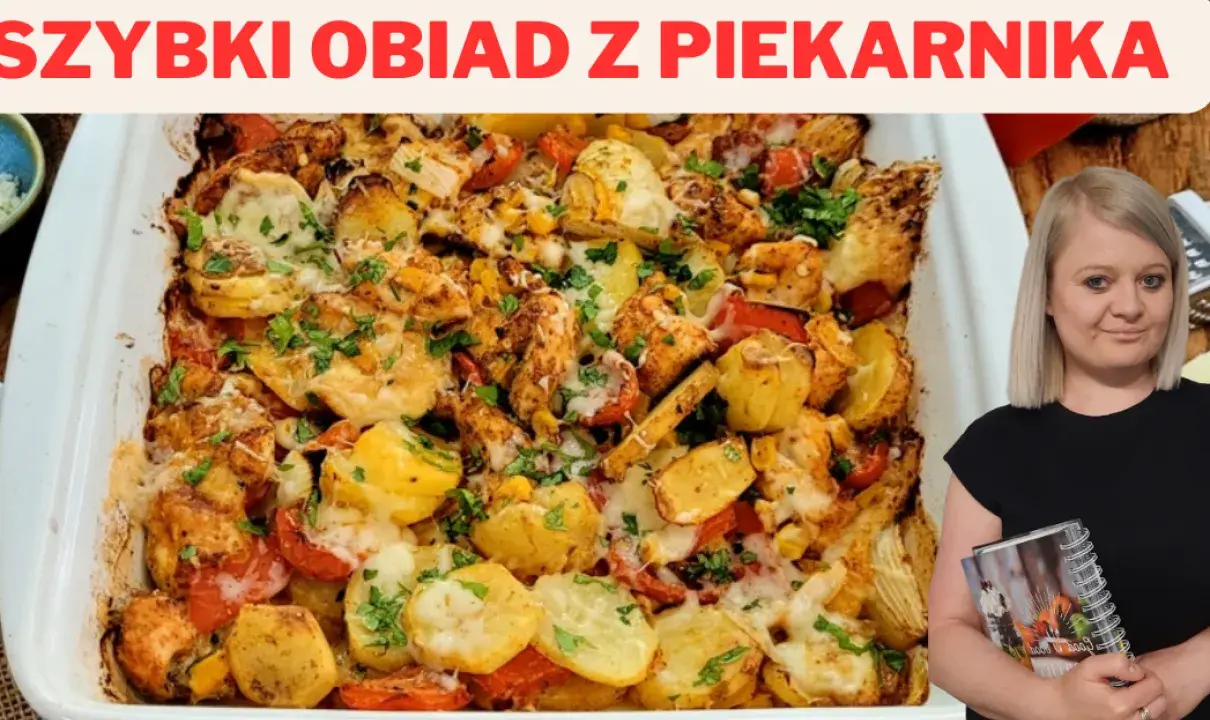 Pyszne ziemniaki z kurczakiem i warzywami zapieczone w piekarniku. Idealne co na obiad z piekarnika, gdy brakuje czasu.