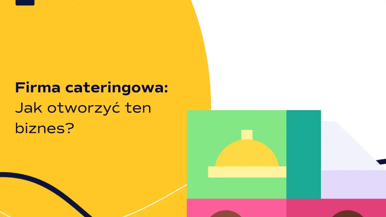 Firma cateringowa: Jak otworzyć ten biznes? Ilustracja przedstawia stylizowaną ciężarówkę z symbolem jedzenia, gotową do dostawy.