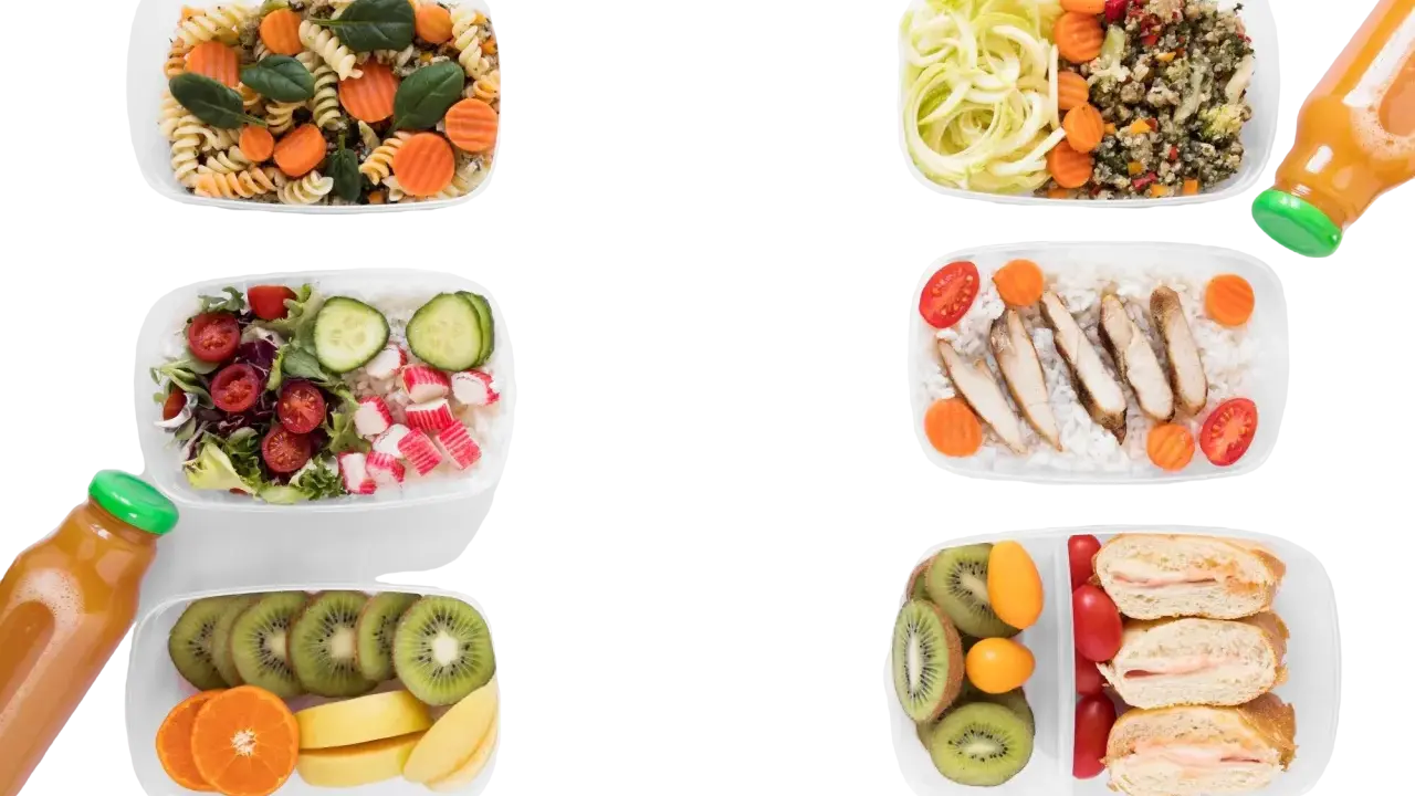 Zdrowe posiłki w pudełkach: makaron, sałatka, kurczak z ryżem, kanapki, owoce. Zastanawiasz się, ile kosztuje catering dietetyczny na miesiąc?