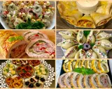 Pyszne menu na sylwestra w domu: sałatka z tortellini, roladki z tortilli, faszerowane muszle, pieczone mięso i przekąski.