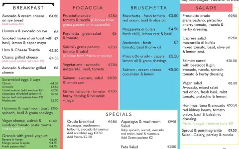 Menu z Malty: śniadania, focaccie, bruschetty, sałatki. Sprawdź, ile kosztuje obiad na Malcie, np. sałatka z prosciutto za €9.50.