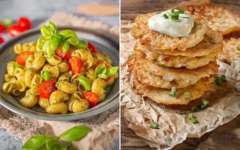 Makaron z pesto i pomidorkami lub stos placków ziemniaczanych ze śmietaną – co zrobić jutro na obiad?