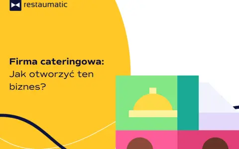 Firma cateringowa: Jak otworzyć ten biznes? Ilustracja przedstawia stylizowaną ciężarówkę z symbolem jedzenia, gotową do dostawy.