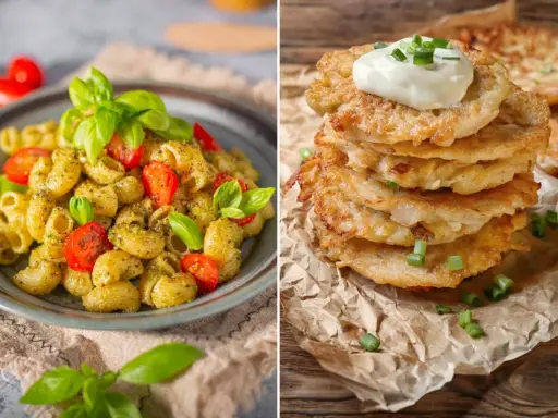 Makaron z pesto i pomidorkami lub stos placków ziemniaczanych ze śmietaną – co zrobić jutro na obiad?