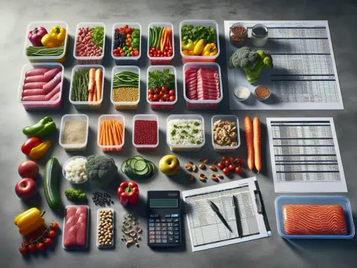 Przygotowane posiłki i dokumenty z tabelami sugerują, że catering dietetyczny można wrzucić w koszty.